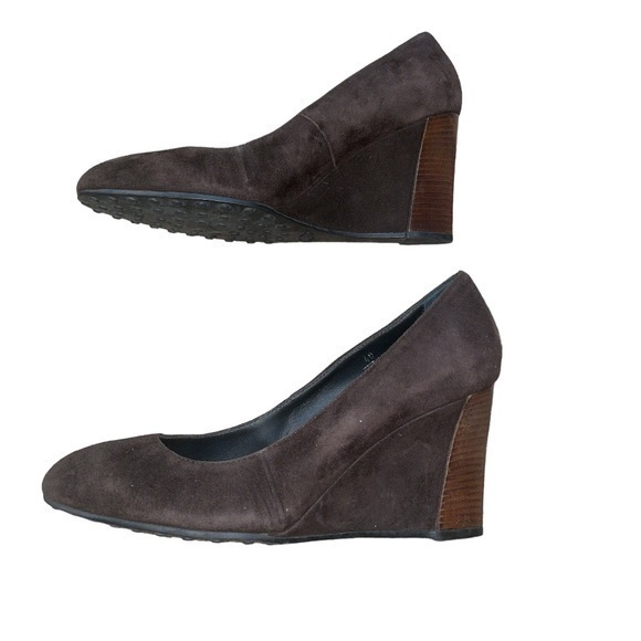 Tod's Shoes - TODS Suede Brown Wedge Pump